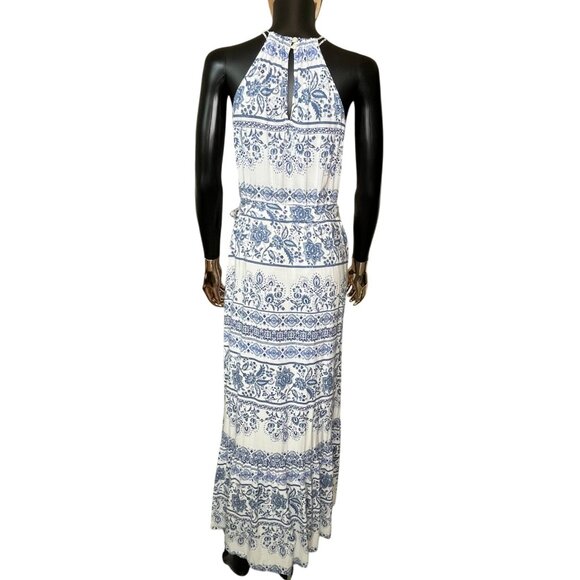 ✨ LOFT Blue & White Boho Print Halter Maxi Dress Size Small - Picture 5 of 13